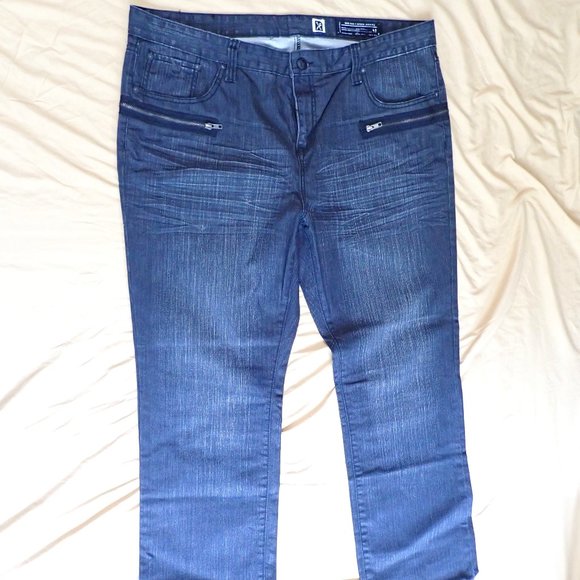 MARC ECKO Men's 42W/31L Jeans/Zippers around/NY/Black washed denim - Picture 2 of 8